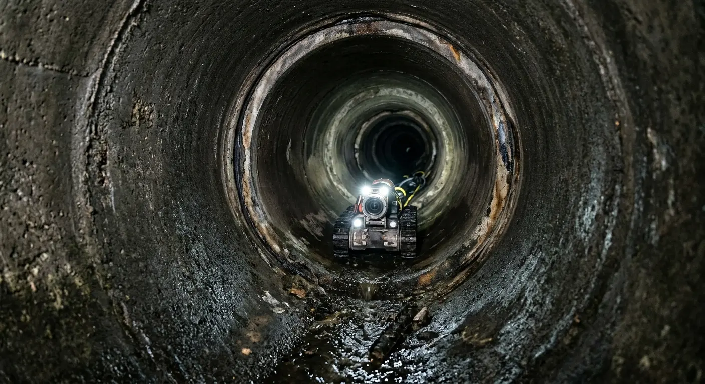 Robotic sewer camera inspecting pipe interior for Sewer Line Cleaning in Loomis