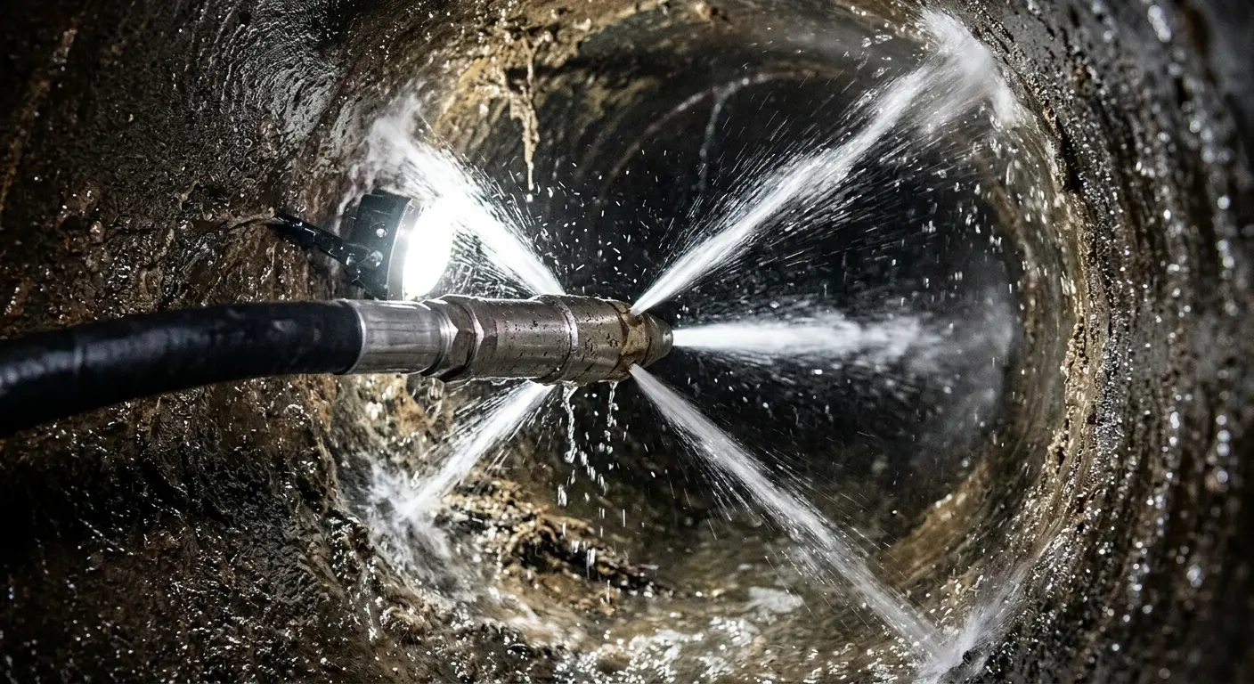 High-pressure hydro jetting nozzle cleaning sewer pipe for Storm Drain Cleaning in Loomis